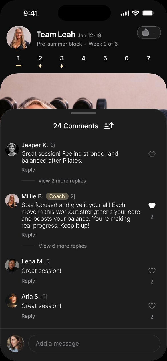 Comments from members under a workout
